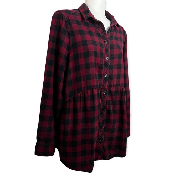 Beach Lunch Lounge Women's Red & Black Plaid Flannel Button Up Shirt Size Small - Picture 5 of 13